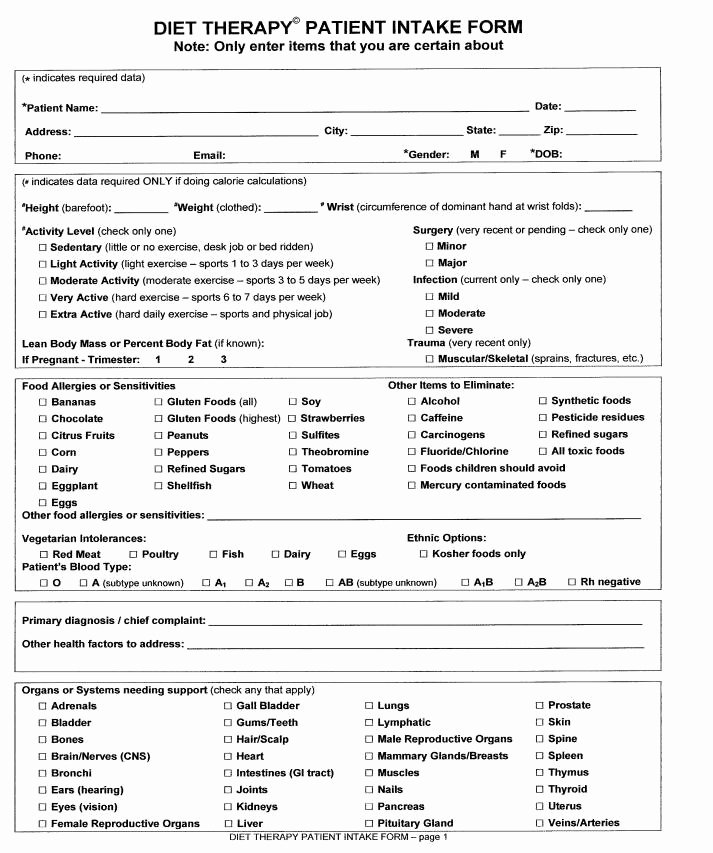 Medical Intake forms Template New Diet therapy Patient Intake forms
