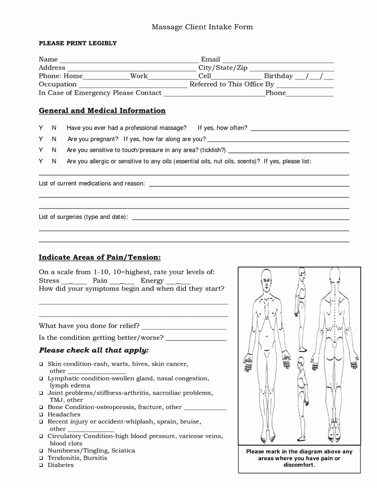 Medical Intake forms Template New Free Massage Intake forms