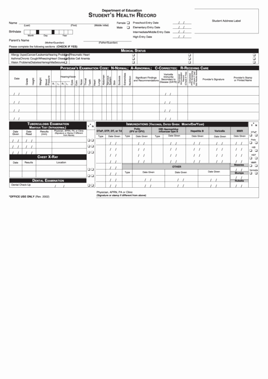 Medical Record forms Template Awesome Student Health Record Printable Pdf