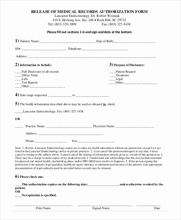 Medical Record forms Template Inspirational Generic Release forms