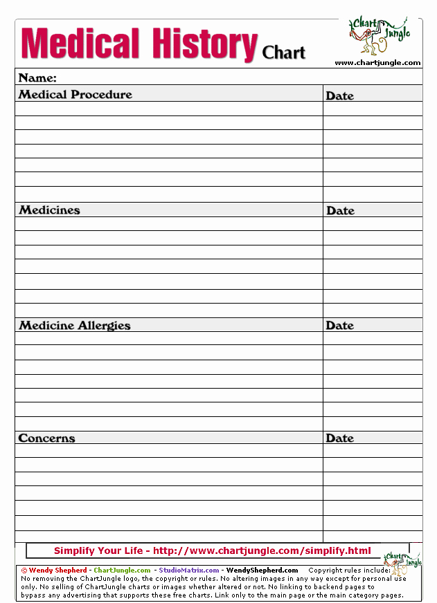 Medical Record forms Template Lovely Medical History Printable