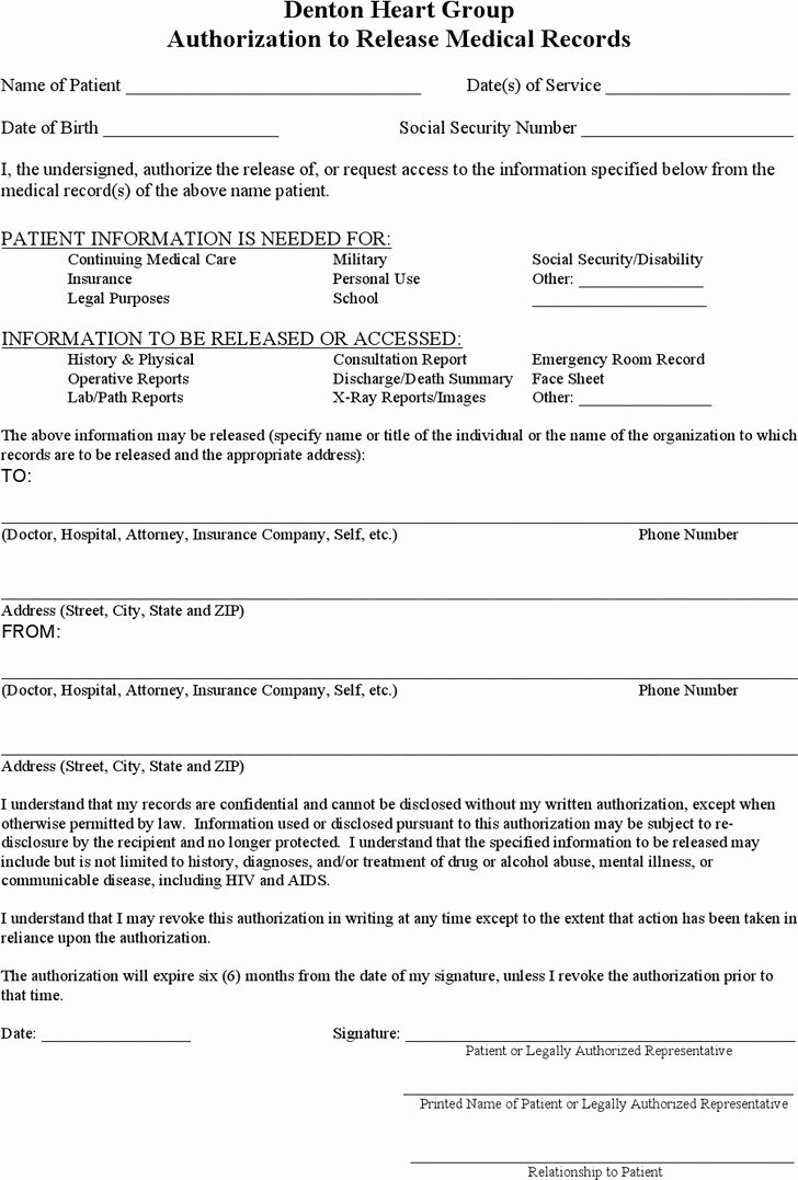 Medical Record forms Template New 3 Generic Medical Records Release form Free Download