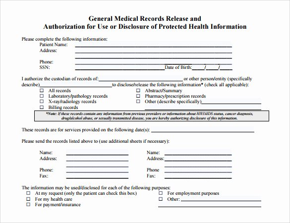 Medical Record forms Template New Medical Records Release form 10 Free Samples Examples