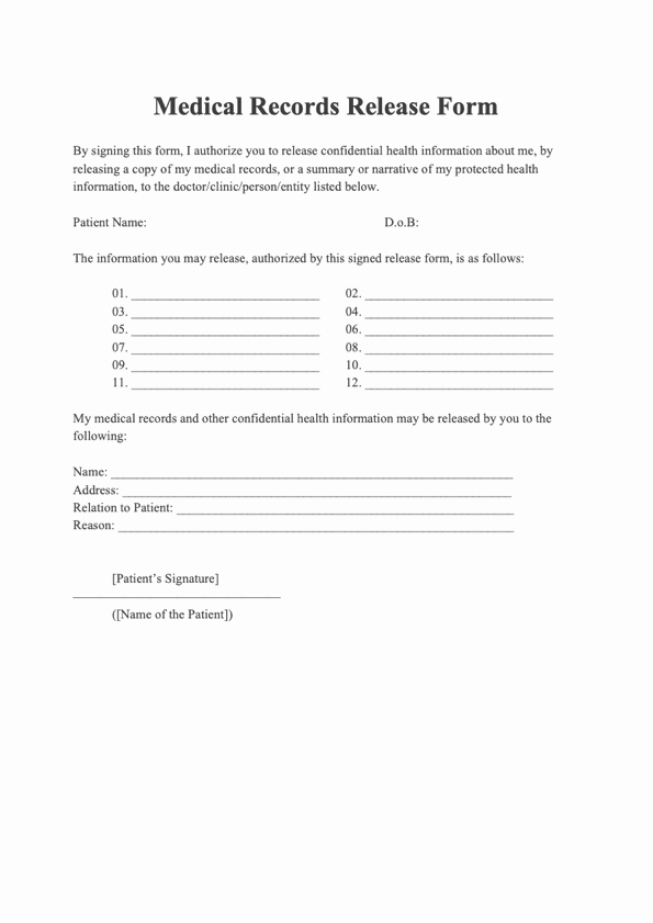 Medical Record forms Template Unique Medical Records Request form