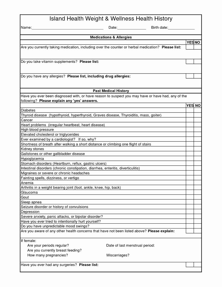 Medical Record forms Template Unique Personal Medical History form Template