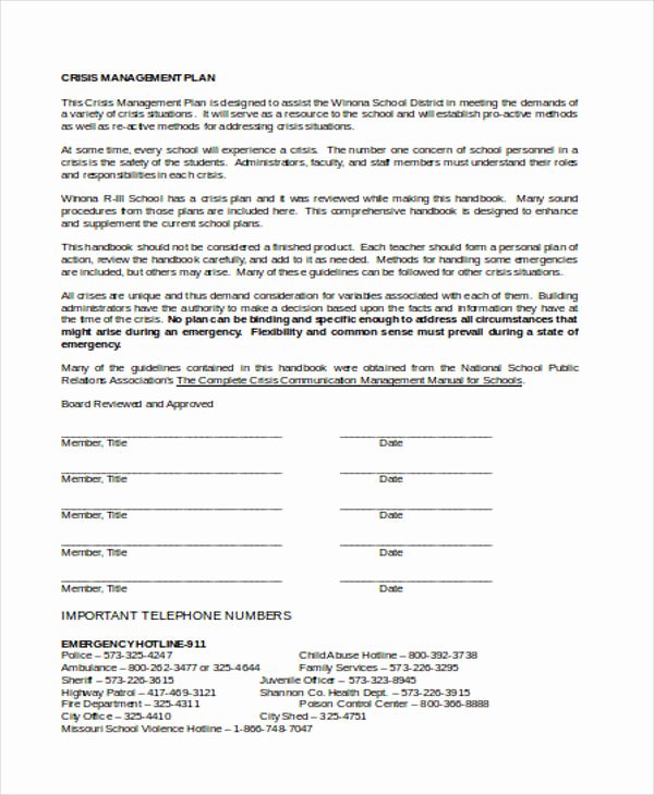 Mental Health Crisis Plan Template Lovely Crisis Management Plan Templates 12 Free Word Pdf