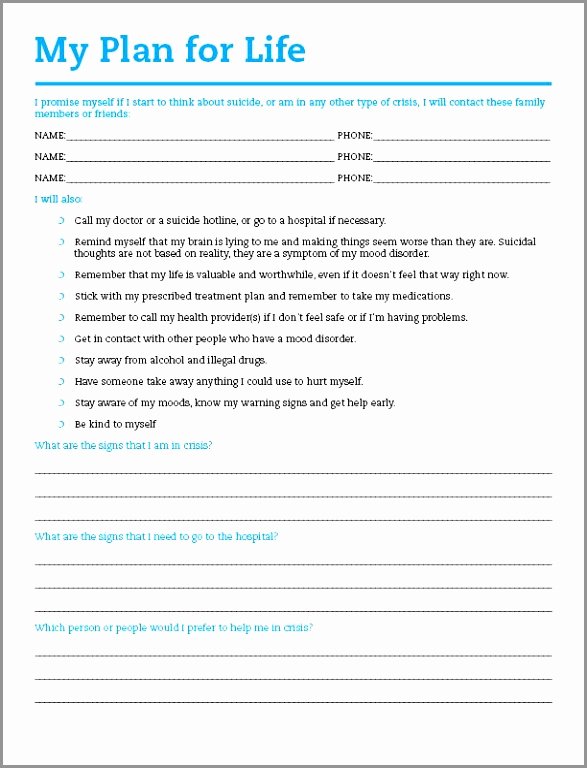 Mental Health Crisis Plan Template New 26 Suicide Safety Plan Template Printable Mental Health