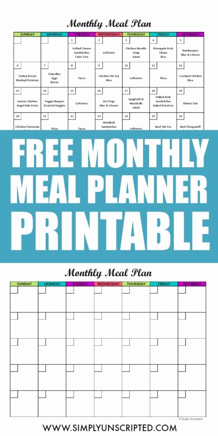 Menu Planner Template Free Beautiful Free Monthly Meal Planner Printable Calendar Template for