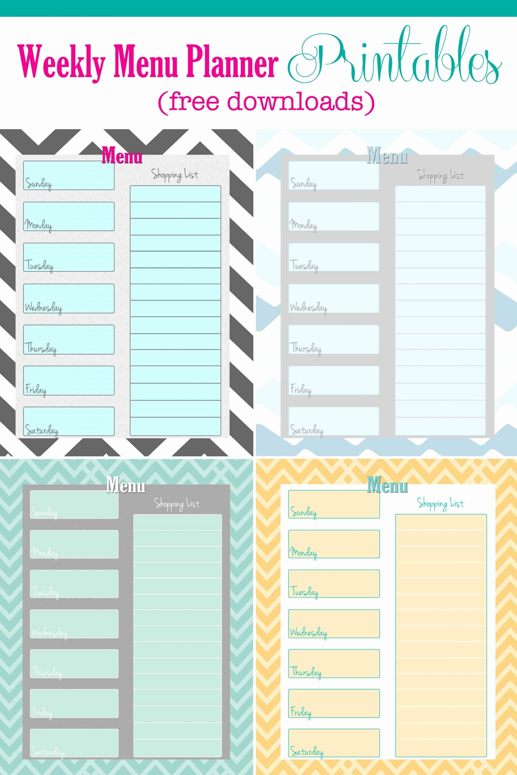 Menu Planner Template Free Inspirational Free Weekly Menu Planner Printable 4 Colors Cupcake