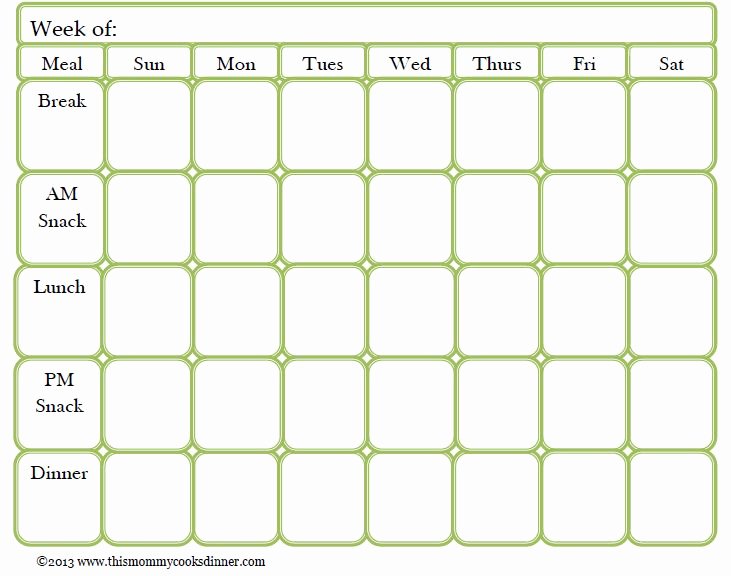 Menu Planner Template Free Inspirational Weekly Meal Planner Template with Snacks – Printable