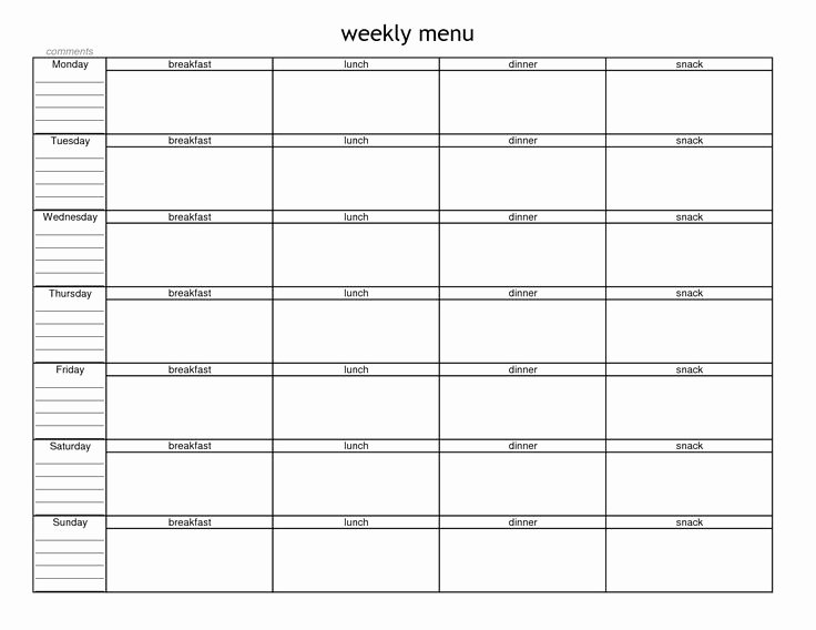 Menu Planner Template Printable Awesome Blank Weekly Menu Planner Template