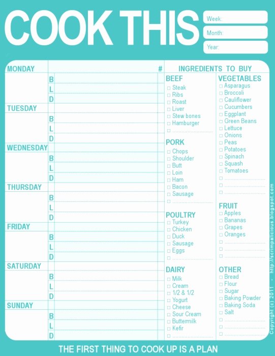 Menu Planner Template Printable Inspirational Weekly Meal Planner Template Free