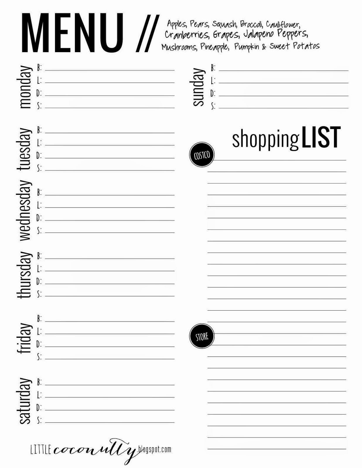 Menu Planner Template Printable New Little Coconutty Free Menu Planner Printable Grocery