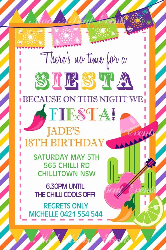 Mexican Party Invite Template Awesome Personalised Personalized Mexican theme Siesta Fiesta