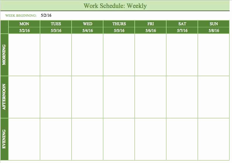 Monday Through Sunday Schedule Template Luxury Free Work Schedule Templates for Word and Excel