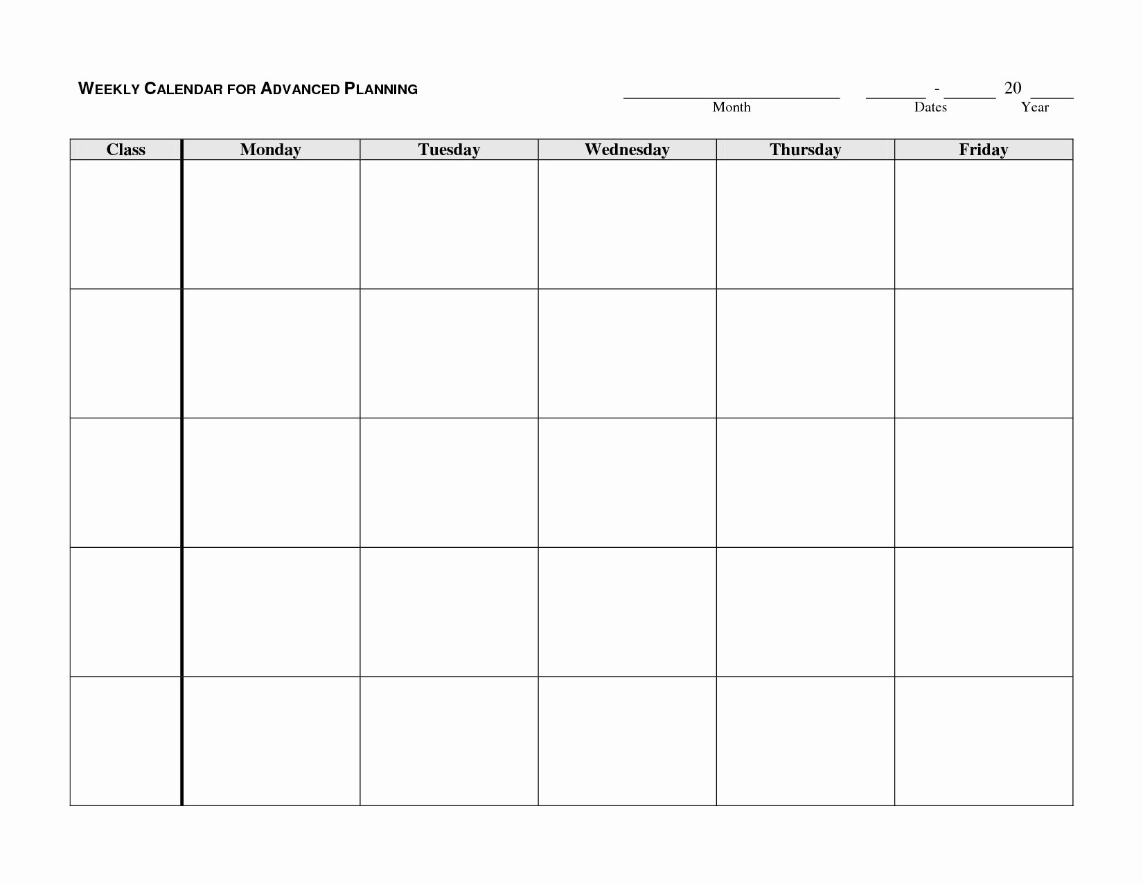 Monday to Friday Schedule Template Luxury Blank Monthly Calendar Monday Through Friday 2018