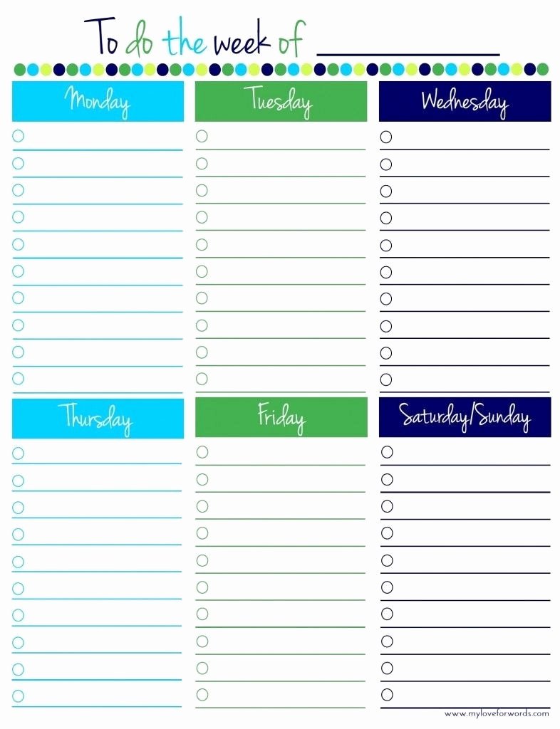 Monday to Friday Schedule Template Unique Monday to Friday to Do List Template