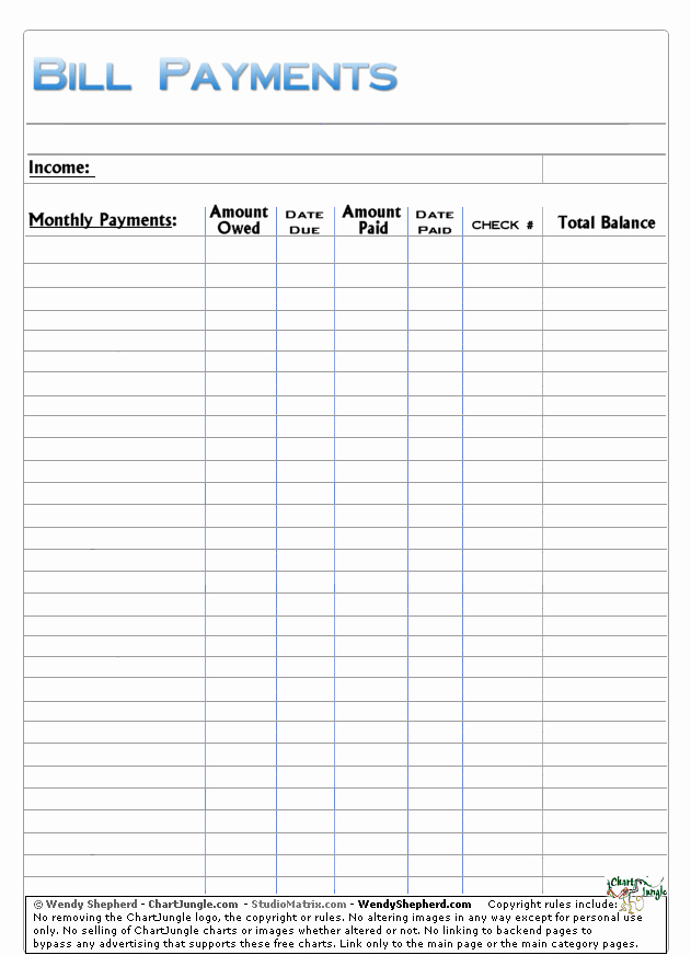 Monthly Payment Schedule Template Best Of Bill Worksheet On Pinterest