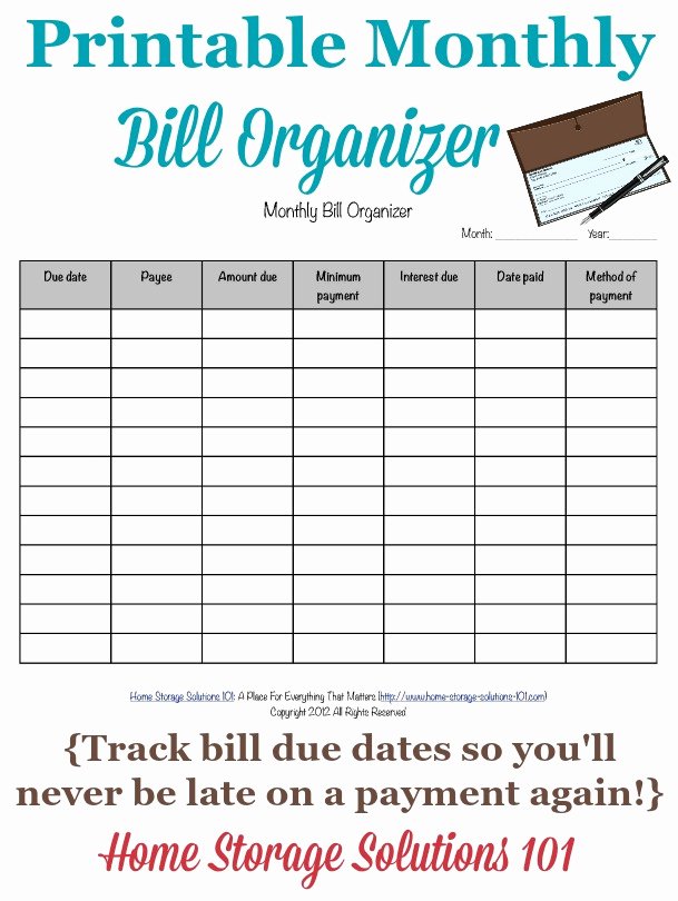 Monthly Payment Schedule Template Elegant Printable Monthly Bill organizer to Make Sure You Pay