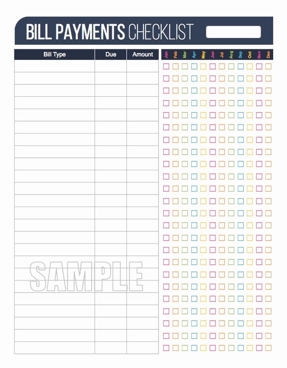 Monthly Payment Schedule Template Fresh Bill Payment Checklist Printable Editable Personal Finance
