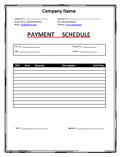 Monthly Payment Schedule Template Fresh Payment Schedule Template
