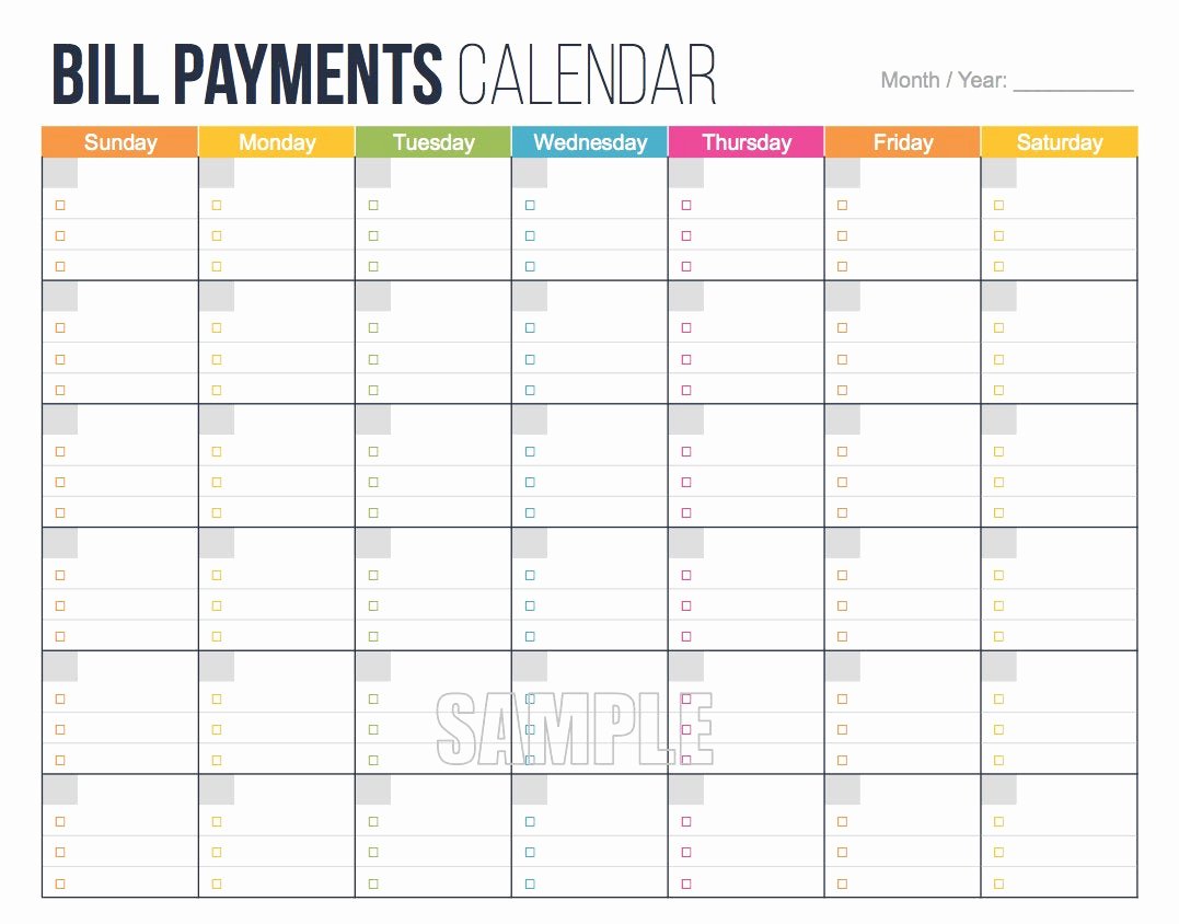 Monthly Payment Schedule Template Luxury Bill Payments Calendar Editable Personal Finance