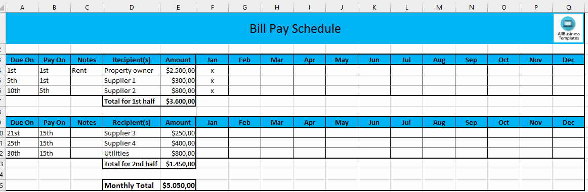 Monthly Schedule Template Excel Fresh Monthly Payment Schedule In Excel