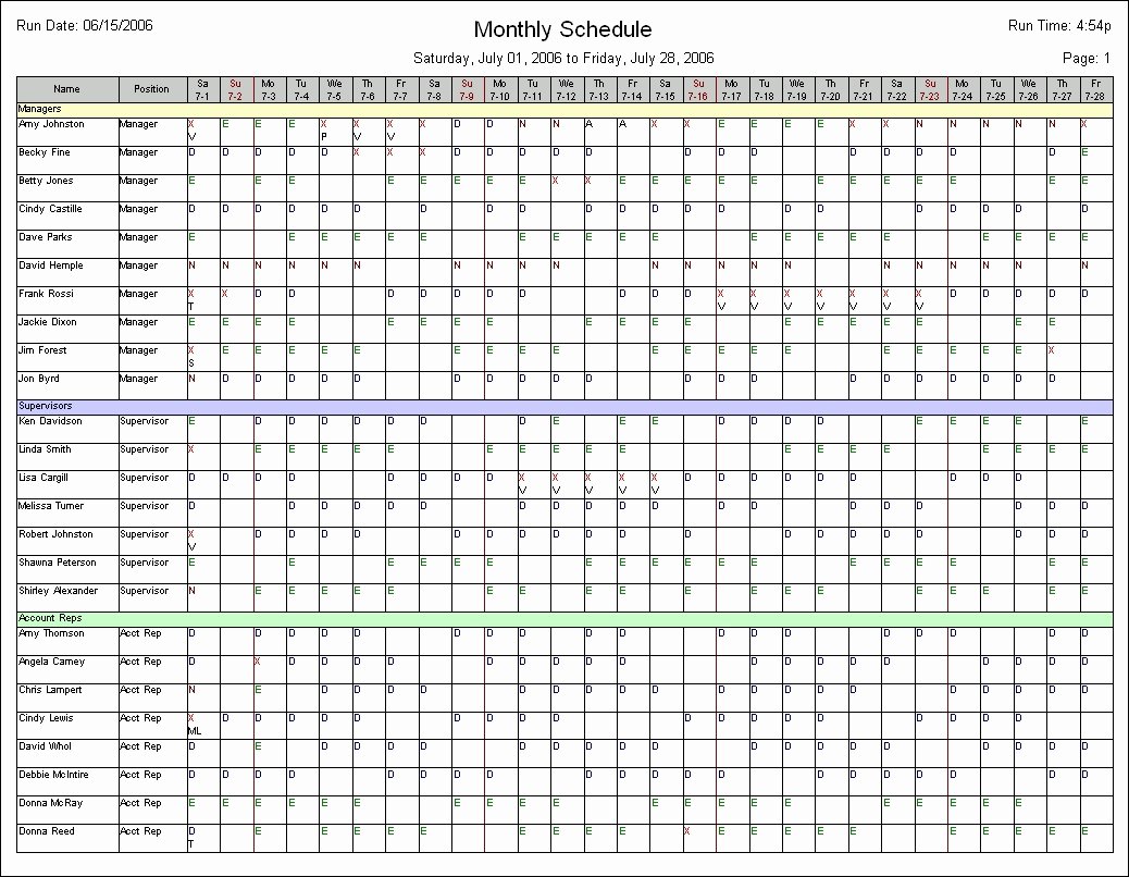 Monthly Schedule Template Excel Lovely Monthly Employee Schedule Template
