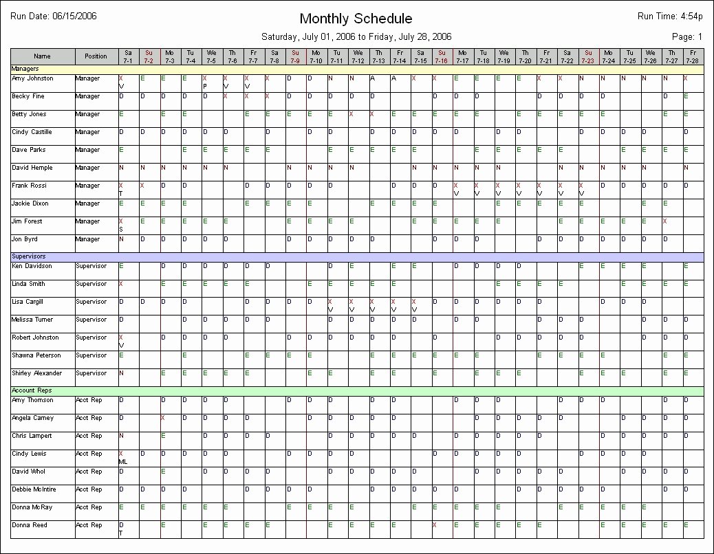 Monthly Schedule Template Excel Lovely Monthly Employee Schedule Template
