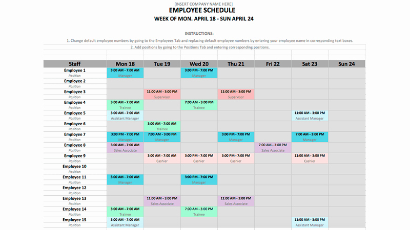 employee schedule template in excel and word format