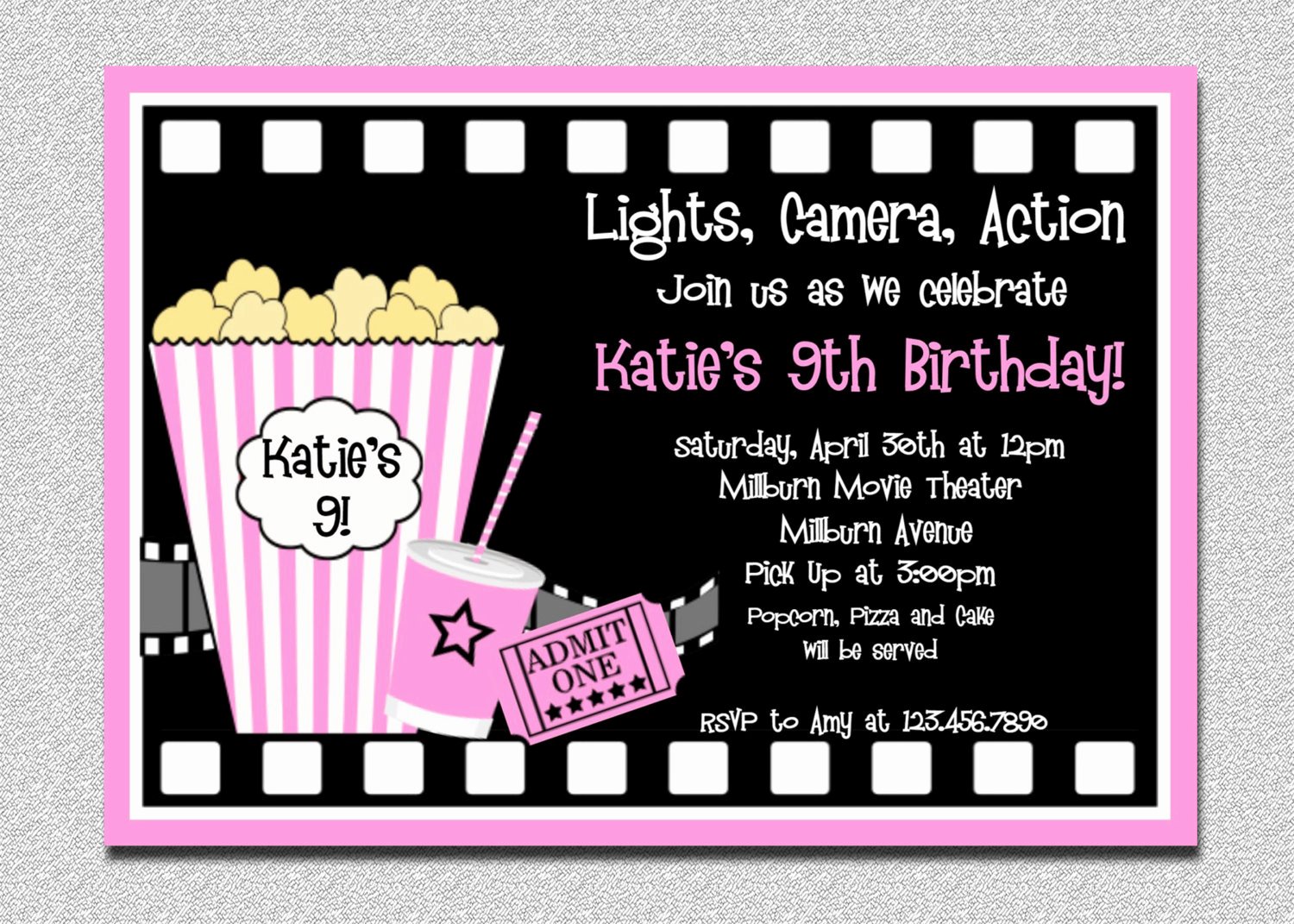 Movie Party Invitations Template Awesome Movie Birthday Invitations Movie Night by thetrendybutterfly