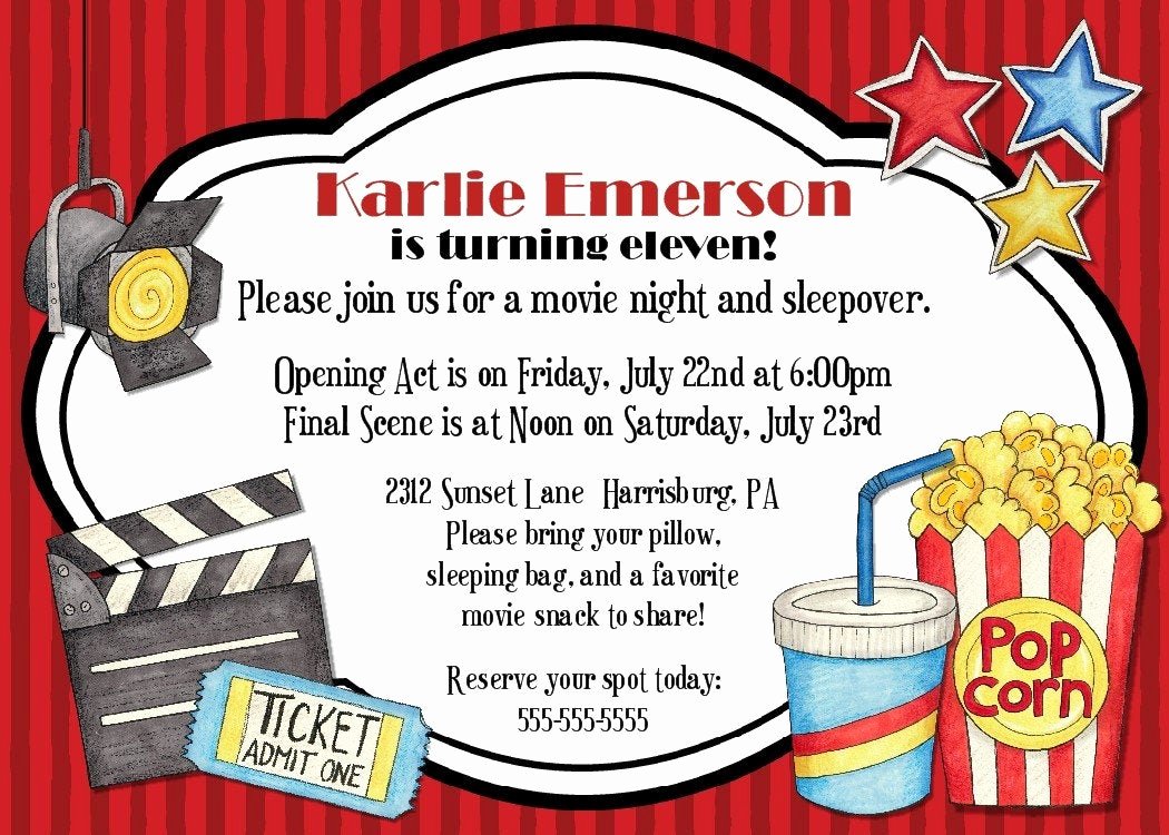 Movie Party Invitations Template Beautiful Movie Night Birthday Party Invitation Printable by