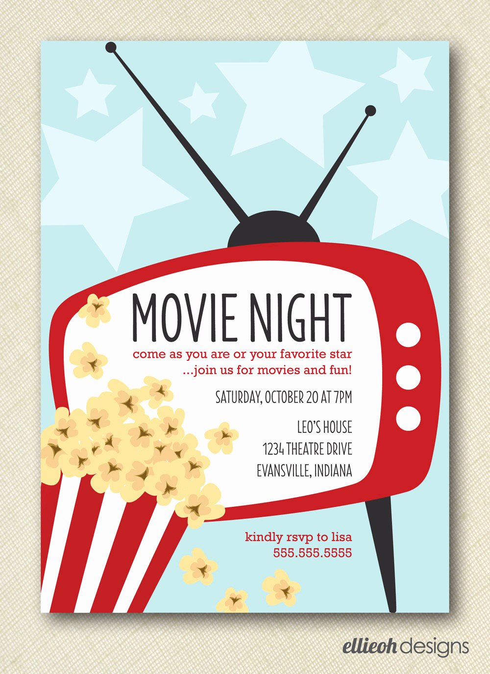 Movie Party Invitations Template Fresh Movie Night Invite Printable Digital File Diy by