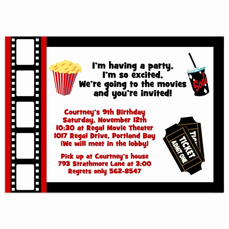 Movie Party Invitations Template Fresh Movie Party Invitations Birthday Invitation Printed Party