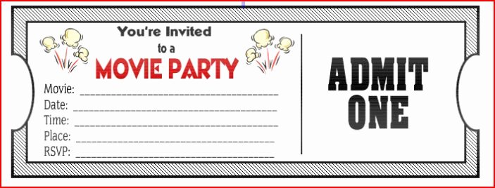 Movie Party Invitations Template Fresh Movie Ticket Birthday Invitations Ideas – Free Printable