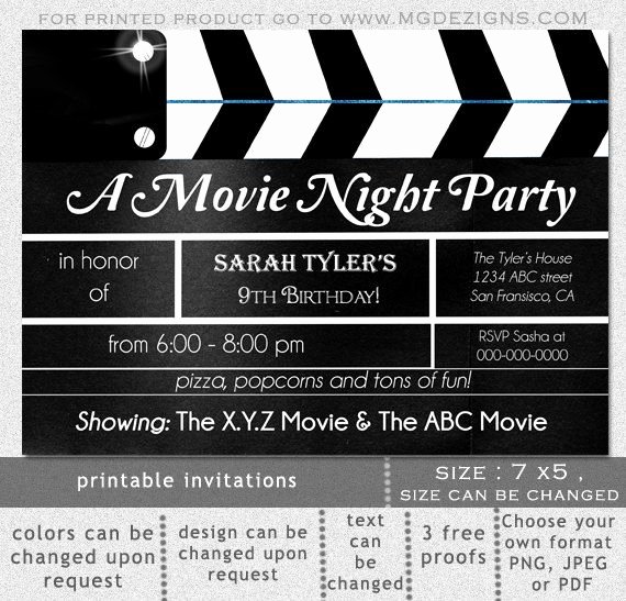 Movie Party Invitations Template Luxury Printable Movie Clapboard Movie Night Birthday Party