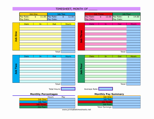 Multiple Employee Schedule Template New Multiple Job Timesheet Printable Time Sheet