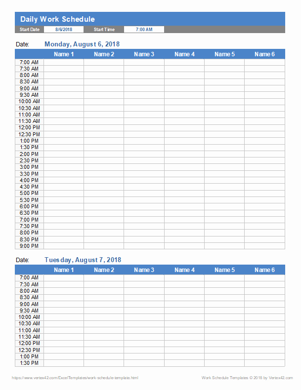 work schedule template