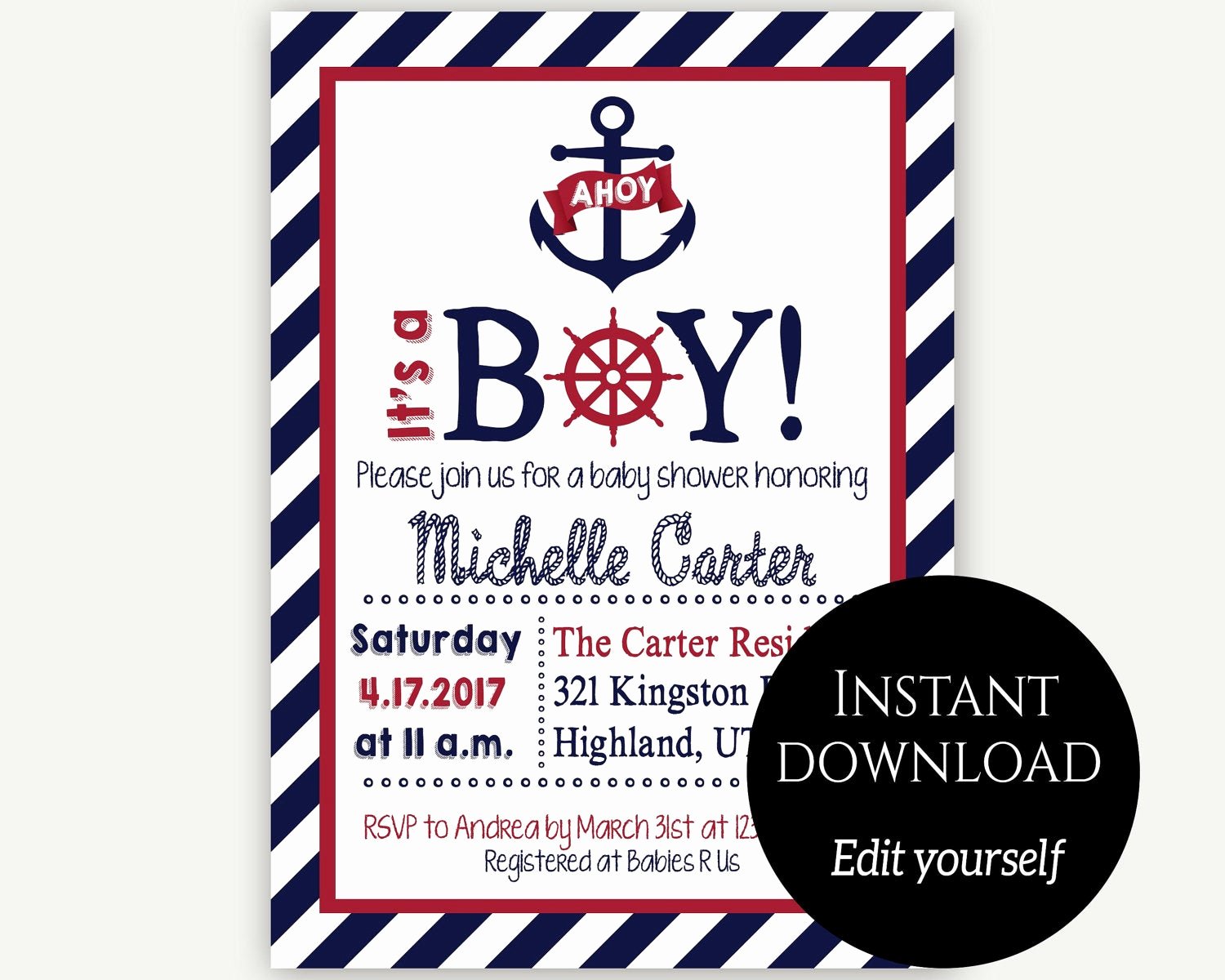 Nautical Invitation Template Free Awesome Baby Shower Invitation Template Nautical Baby Shower Invite