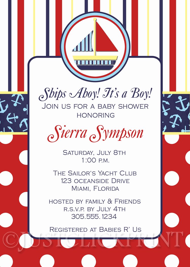 Nautical Invitation Template Free Beautiful Sailboat Nautical Baby Shower Invitation Printable · Just