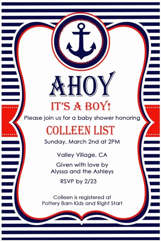 Nautical Invitation Template Free Fresh Nautical Baby Shower Invitations Free Nautical Baby