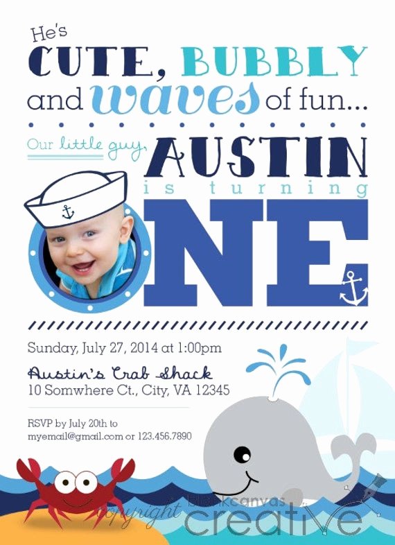 Nautical Invitation Template Free Luxury First Birthday or Party Invitation Nautical Crab and Whale