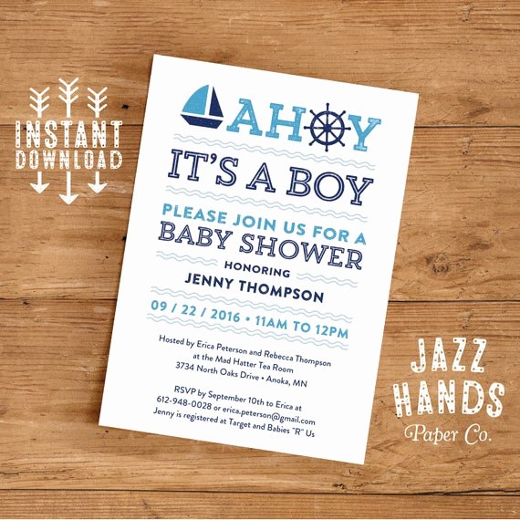 Nautical Invitation Template Free Unique Printable Nautical Baby Shower Invitation by Jazzhandspaperco