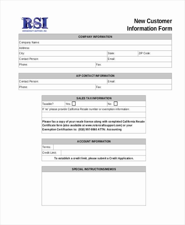 New Customer form Template Free Inspirational Free 8 Sample Customer Information forms In Word
