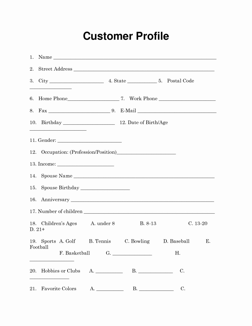 New Customer form Template Free Luxury Customer Profile Template Word