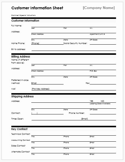 New Customer form Template Free New New Customer Information Sheets for Ms Word