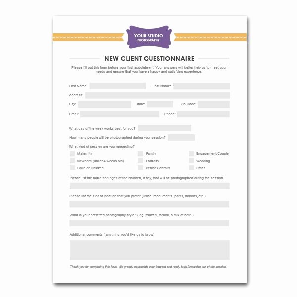 New Customer form Template Free Unique New Client Questionnaire form Template for Graphers