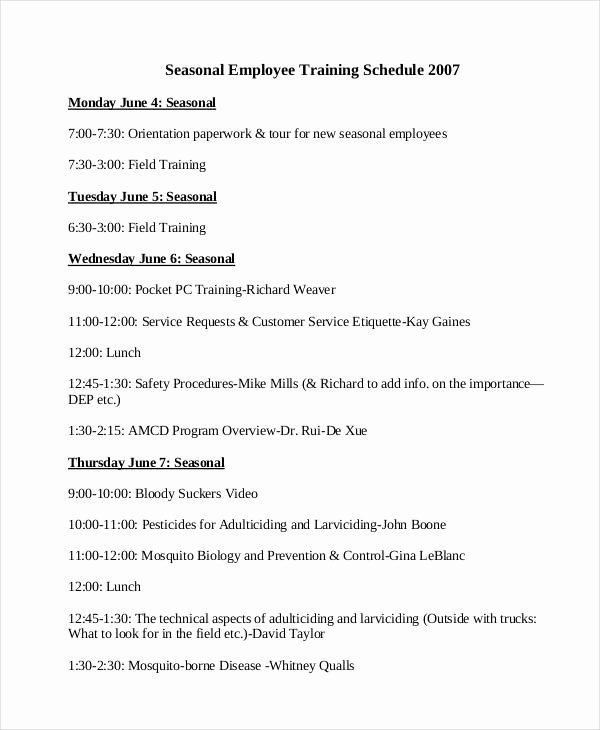 New Hire Training Plan Template Unique 15 Employee Training Schedule Template Word Pdf