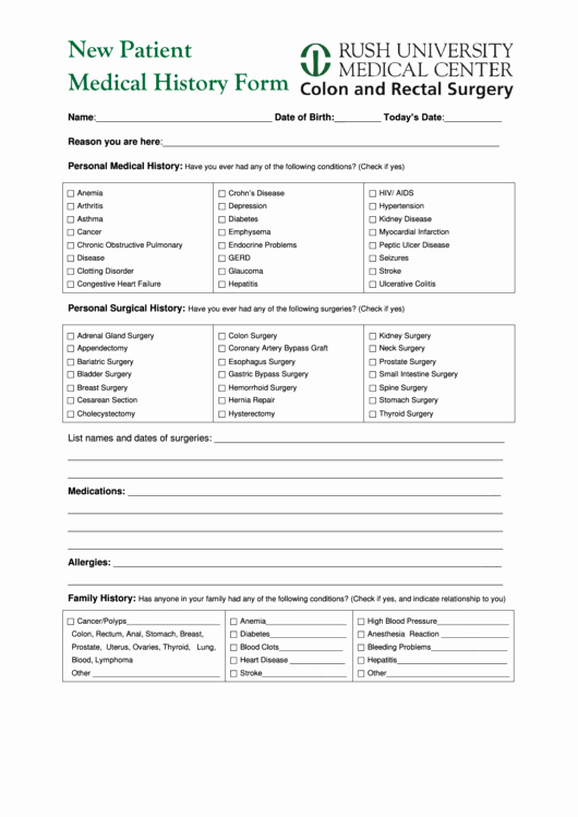 New Patient form Template Beautiful New Patient Medical History form Printable Pdf