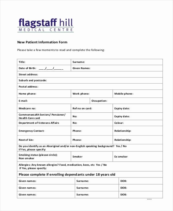 New Patient form Template Best Of Free 10 Sample Patient Information forms In Pdf